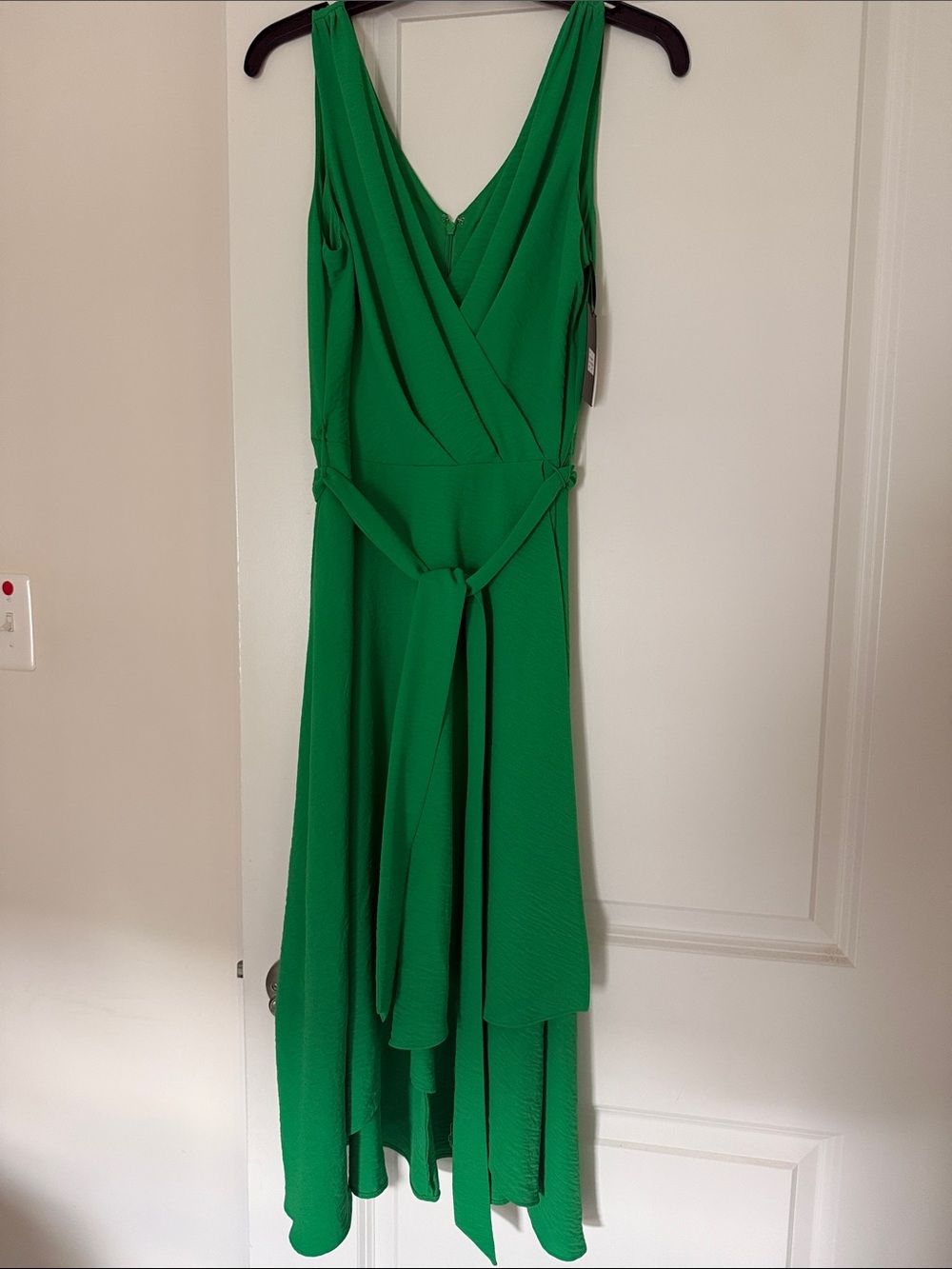 DKNY Green Sleeveless V-Neck Wrap Dress with Waist Tie